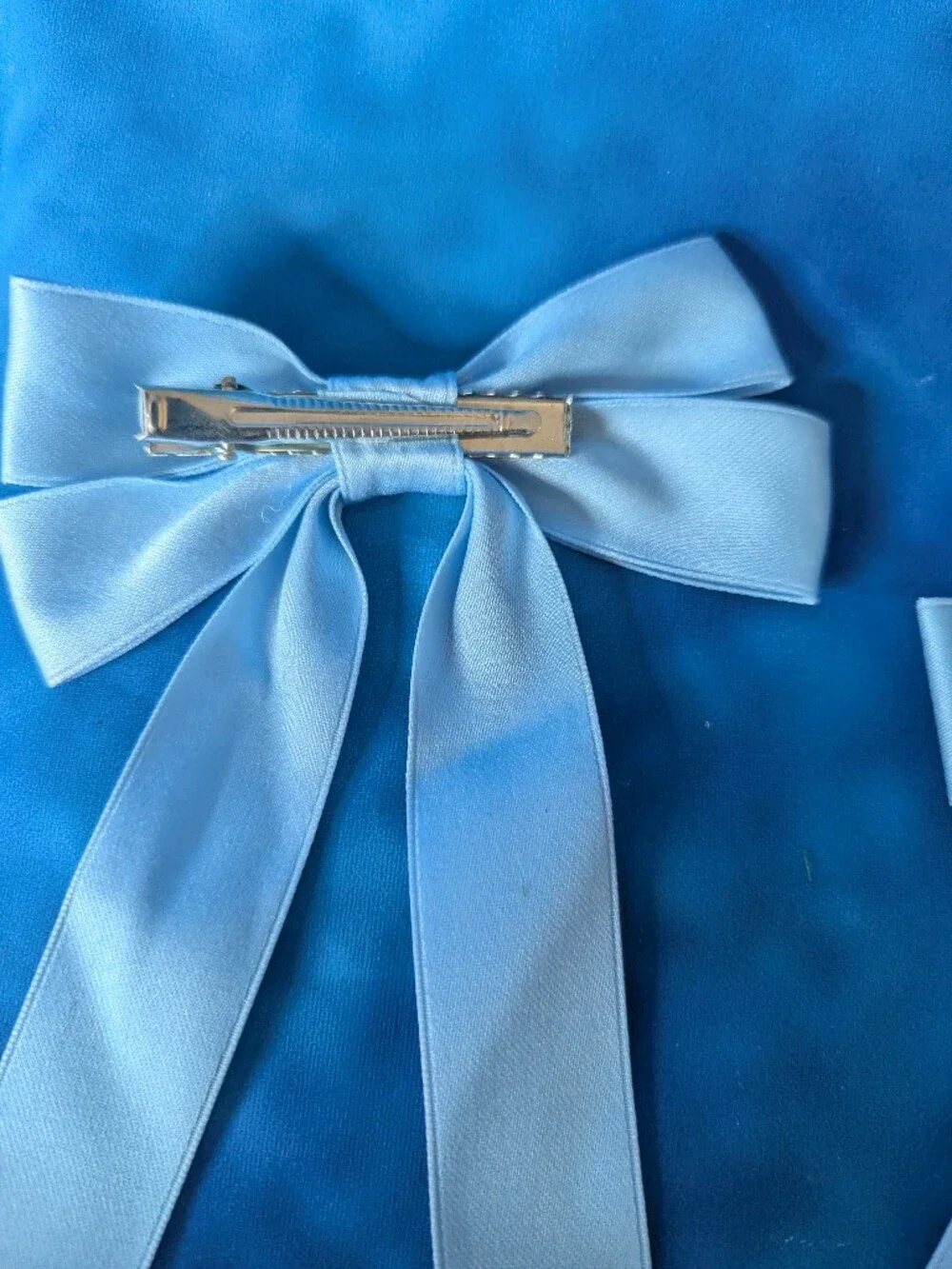 Double Layer Ribbon Bow Hair Accessory Set Of 2 Light Blue With Alligator Clip